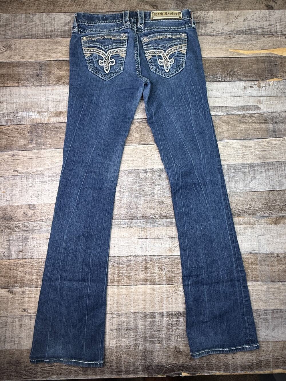Rock Revival Jeans Womens 28x33 Boris Boot Embroidered Rhinestones Low Rise Y2K